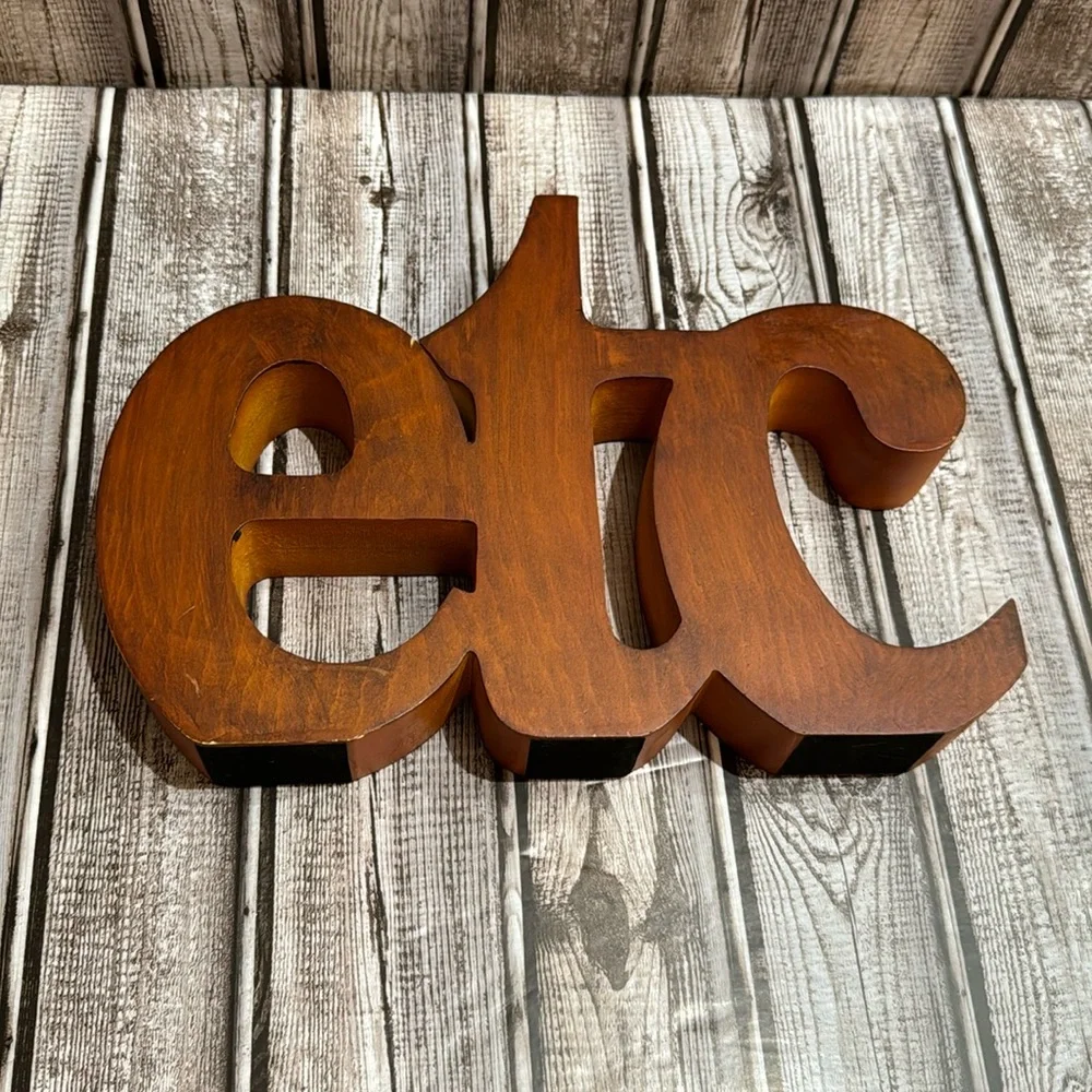 Retro Wooden Etc Carved Stained Block Letter Decorative Standing Art Sign